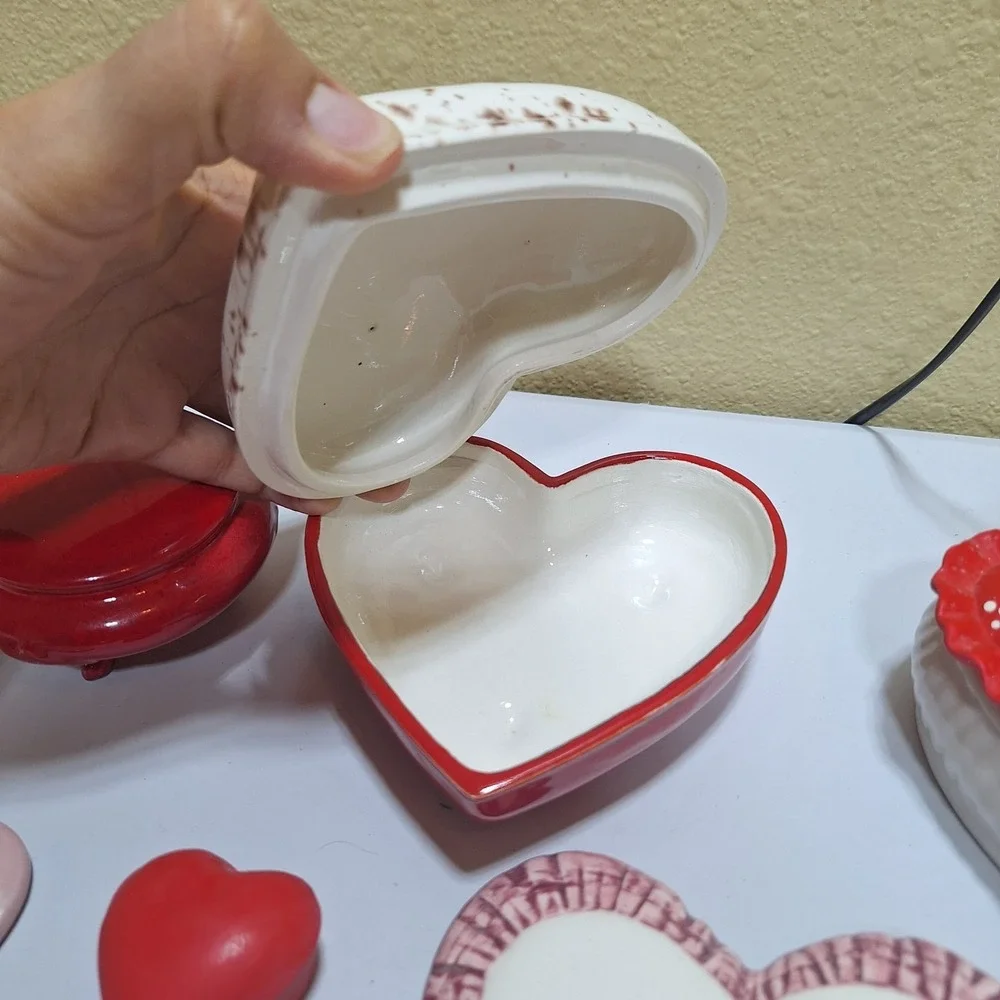 11pc Vintage Heart Decor Trinket Box Lot Valentine Cottagecore Shabby Chic